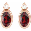 14K Rose 5x3 mm Natural Mozambique Garnet & .03 CTW Natural Diamond Earrings