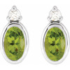 Sterling Silver 5x3 mm Natural Peridot & .03 CTW Natural Diamond Earrings