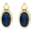 14K Yellow 5x3 mm Lab-Grown Blue Sapphire & .03 CTW Natural Diamond Earrings