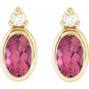 14K Yellow 5x3 mm Natural Pink Tourmaline & .03 CTW Natural Diamond Earrings