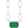 14K White 6x4 mm Lab-Grown Emerald Solitaire 18" Necklace 