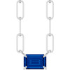 14K White 6x4 mm Lab-Grown Blue Sapphire Solitaire 18" Necklace 