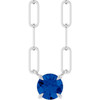 14K White Natural Blue Sapphire 18" Necklace