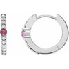 14 Karat White Gold Natural Pink Tourmaline & 1/8 CTW Natural Diamond 13.6 mm Hoop Earring