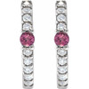 14 Karat White Gold Natural Pink Tourmaline & 1/8 CTW Natural Diamond 13.6 mm Hoop Earring