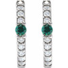 14K White Natural Emerald & 1/8 CTW Natural Diamond 13.6 mm Hoop Earring