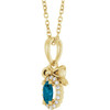 14K Yellow Natural London Blue Topaz & .04 CTW Natural Diamond Bow 16-18" Necklace