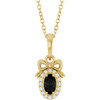 14K Yellow Natural Black Onyx & .04 CTW Natural Diamond Bow 16-18" Necklace