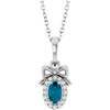 14K White Natural London Blue Topaz & .04 CTW Natural Diamond Bow 16-18" Necklace