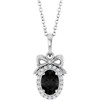 Platinum Natural Black Onyx & .08 CTW Natural Diamond Bow 16-18" Necklace