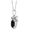14K White Natural Black Onyx & .08 CTW Natural Diamond Bow 16-18" Necklace