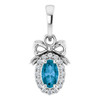 14K White Natural London Blue Topaz & .04 CTW Natural Diamond Bow Pendant