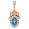 14K Rose Natural London Blue Topaz & .04 CTW Natural Diamond Bow Pendant