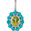 Sterling Silver Natural Peridot & Natural Turquoise Halo-Style Pendant