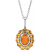 Sterling Silver Natural Mexican Fire Opal & Natural Citrine Halo-Style 16-18" Necklace