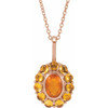 14K Rose Natural Mexican Fire Opal & Natural Citrine Halo-Style 16-18" Necklace