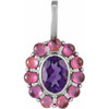 Sterling Silver Natural Amethyst & Natural Rhodolite Garnet Halo-Style Pendant
