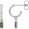 14K White Natural Green Tourmaline 17.6 mm Hoop Earrings