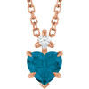 14 Karat Rose Gold Natural London Blue Topaz & .03 CT Natural Diamond 16-18" Necklace
