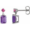Platinum Natural Amethyst & Natural Pink Tourmaline Dangle Earrings