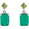 Sterling Silver Lab-Grown Emerald & Natural Peridot Dangle Earrings