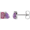 Sterling Silver Natural Pink Tourmaline & Natural Amethyst Two-Stone Stud Earrings