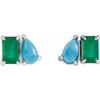 Platinum Lab-Grown Emerald & Natural Turquoise Two-Stone Stud Earrings