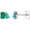 Sterling Silver Lab-Grown Emerald & Natural Turquoise Two-Stone Stud Earrings