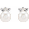 Platinum Cultured Akoya Pearl & .03 CTW Natural Diamond  Floral Earrings