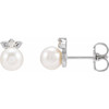14K White Cultured Akoya Pearl & .03 CTW Natural Diamond  Floral Earrings