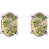 14K White 7x5 mm Oval Natural Moss Agate Earrings