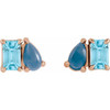 14K Rose Natural Sky Blue Topaz & Natural London Blue Topaz Two-Stone Stud Earrings