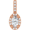 14 Karat Rose Gold Lab-Grown Moissanite & .04 CTW Natural Diamond Halo-Style Pendant