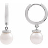 Platinum Cultured White Akoya Pearl & .07 CTW Natural Diamond Hinged 14.2 mm Hoop Earrings