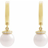 14K Yellow Cultured White Akoya Pearl & .07 CTW Natural Diamond Hinged 14.2 mm Hoop Earrings