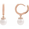14K Rose Cultured White Akoya Pearl & .07 CTW Natural Diamond Hinged 14.2 mm Hoop Earrings
