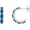 14K White Natural Blue Sapphire Hoop Earrings