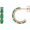 14 Karat Rose Gold Natural Emerald Hoop Earrings