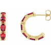 14K Yellow Lab-Grown Ruby Hoop Earrings