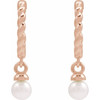 14 Karat White Gold Cultured White Freshwater Pearl Rope Hoop Earrings