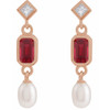 14K Rose Lab-Grown Ruby, Cultured White Akoya Pearl & .05 CTW Natural Diamond Earrings