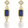 14K Yellow Lab-Grown Blue Sapphire, Cultured White Akoya Pearl & .05 CTW Natural Diamond Earrings