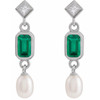 Sterling Silver Lab-Grown Emerald, Cultured White Akoya Pearl & .05 CTW Natural Diamond Earrings
