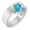 Platinum Natural Blue Zircon Asymmetric Solitaire Ring