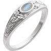 14K White Natural Moonstone Cabochon Floral Ring