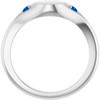 14K White Engravable Lab-Grown Blue Sapphire Signet Ring