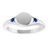 14K White Engravable Lab-Grown Blue Sapphire Signet Ring