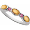 Sterling Silver Natural Citrine & Natural Pink Tourmaline Stackable Ring