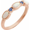 14K Rose Lab-Grown White Opal & Natural Tanzanite Stackable Ring
