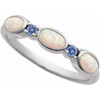 14K White Lab-Grown White Opal & Natural Tanzanite Stackable Ring